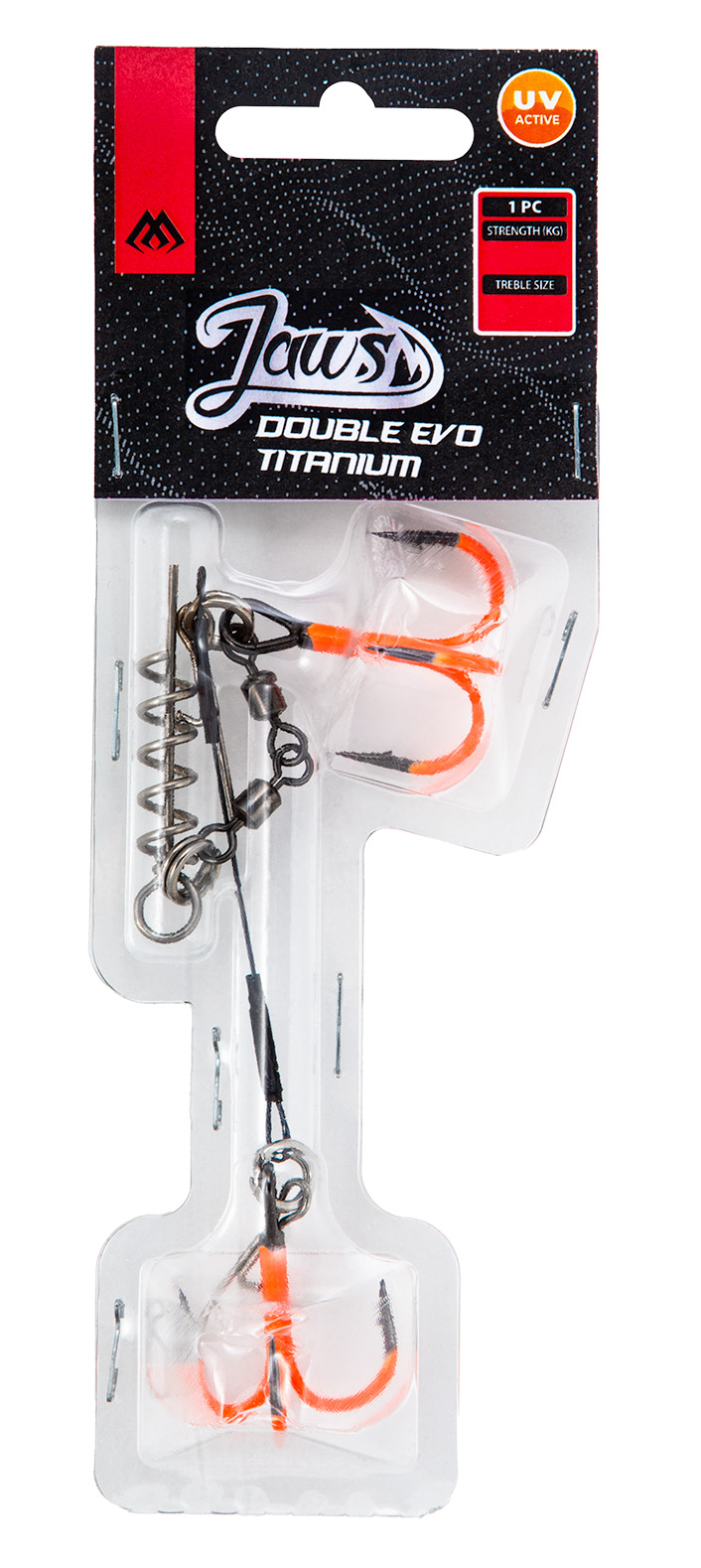 PŘÍDAVNÝ TROJHÁČEK - TITANOVÝ JAWS DOUBLE EVO TITANIUM XL UV - 30 kg - trojháčky 2/0 , 1/0 - 1 ks
